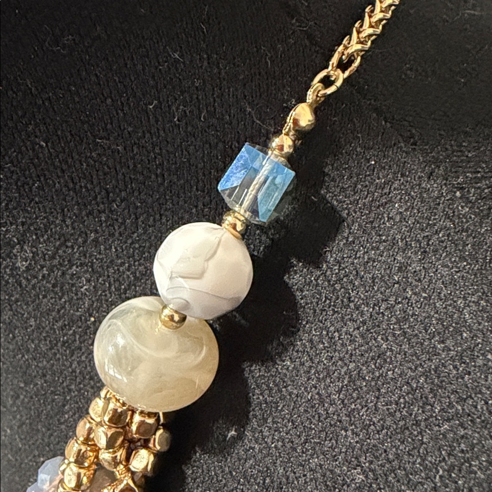 Boutique Multi Strand Blue Statement Necklace | Gold Accents - Picture 7 of 11